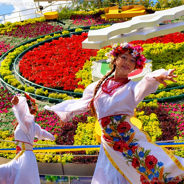 Giant Floral Clock Pavilion with Sloped Living Dial for Civic Plazas and Parks